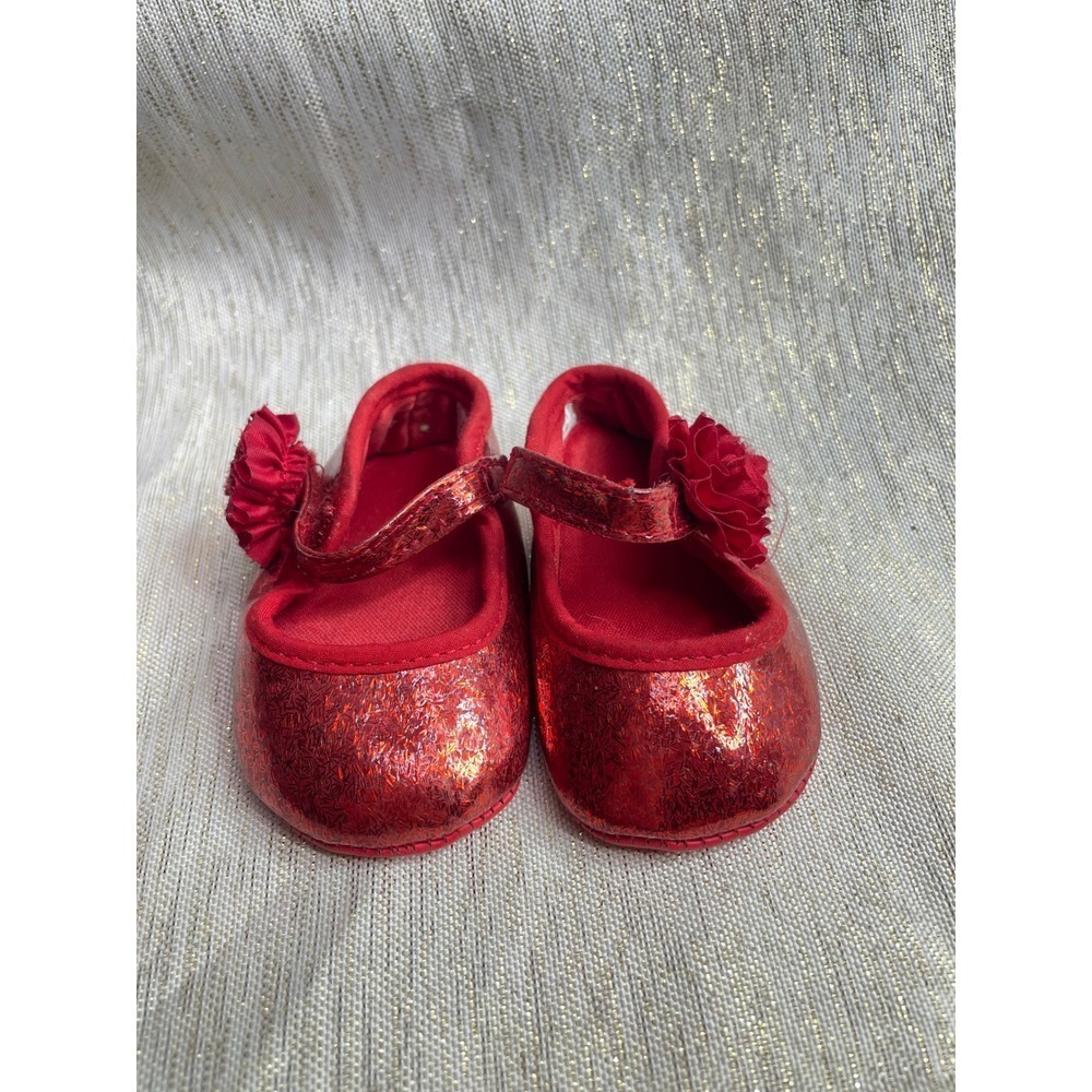 Sparkly Red Glitter Mary Jane Baby Toddler Shoes Flower Detail Size 1